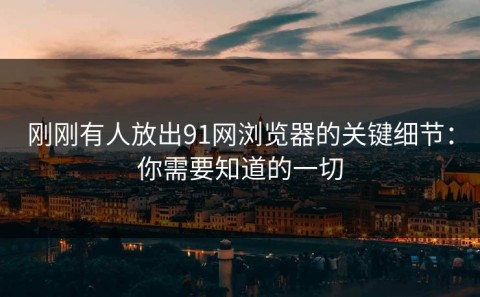 刚刚有人放出91网浏览器的关键细节：你需要知道的一切